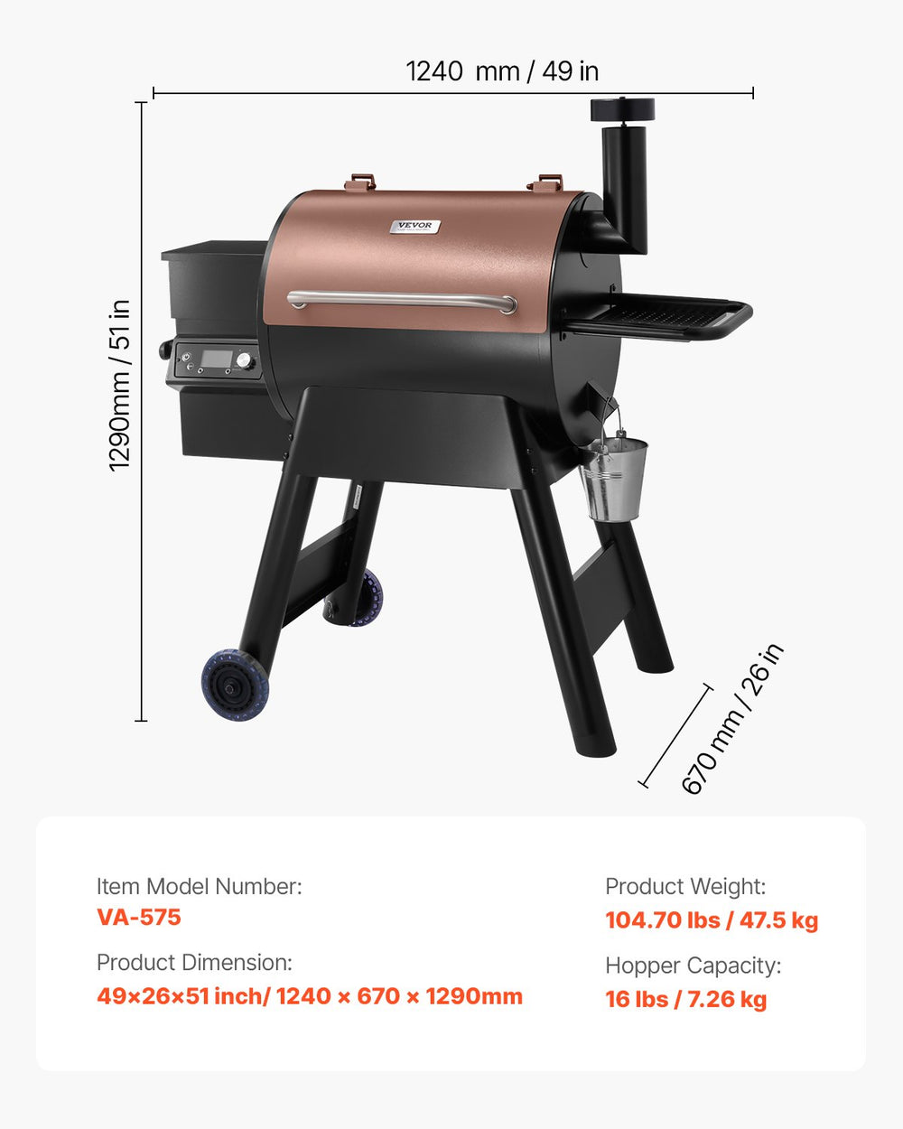 Vevor Wood Pellet Grill Smoker 500°F Max Temp 575 Sq.in Cooking Area New