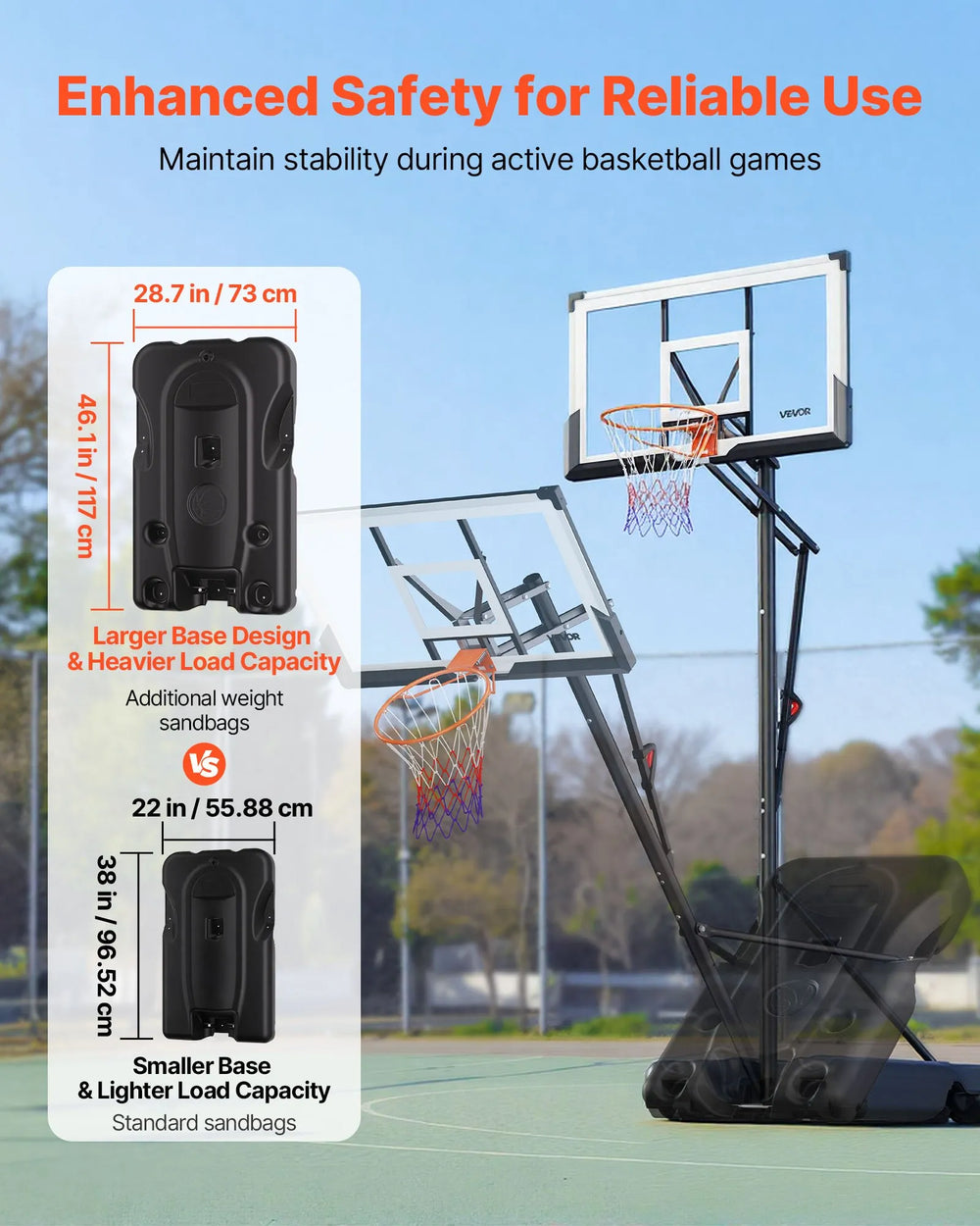 Vevor Portable Basketball Hoop 10' Height Adjustable 54" Backboard New