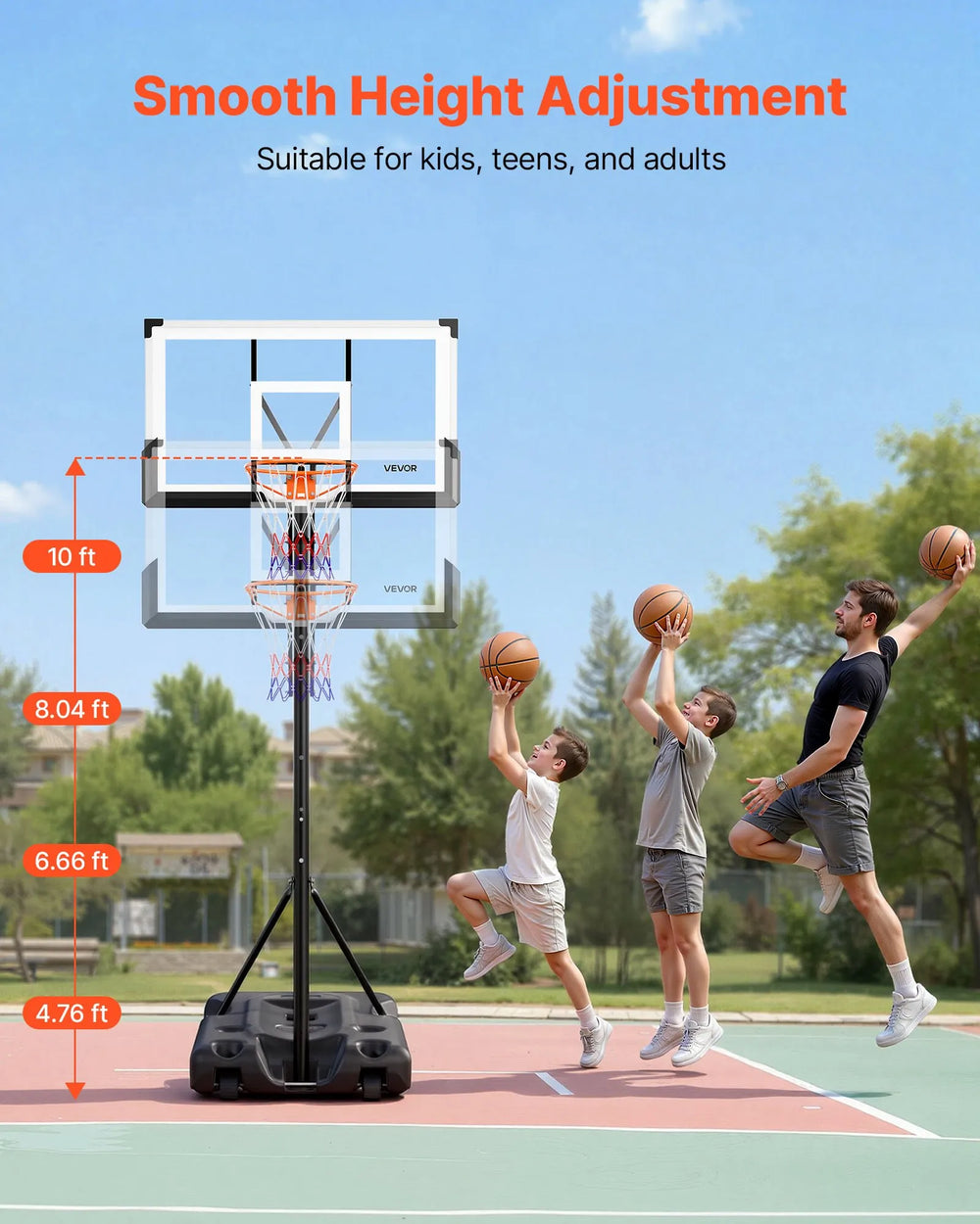 Vevor Portable Basketball Hoop 10' Height Adjustable 54" Backboard New