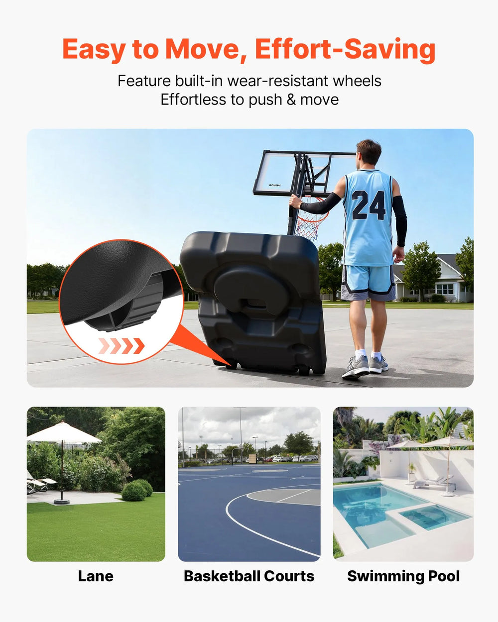 Vevor Portable Basketball Hoop 10' Height Adjustable 54" Backboard New