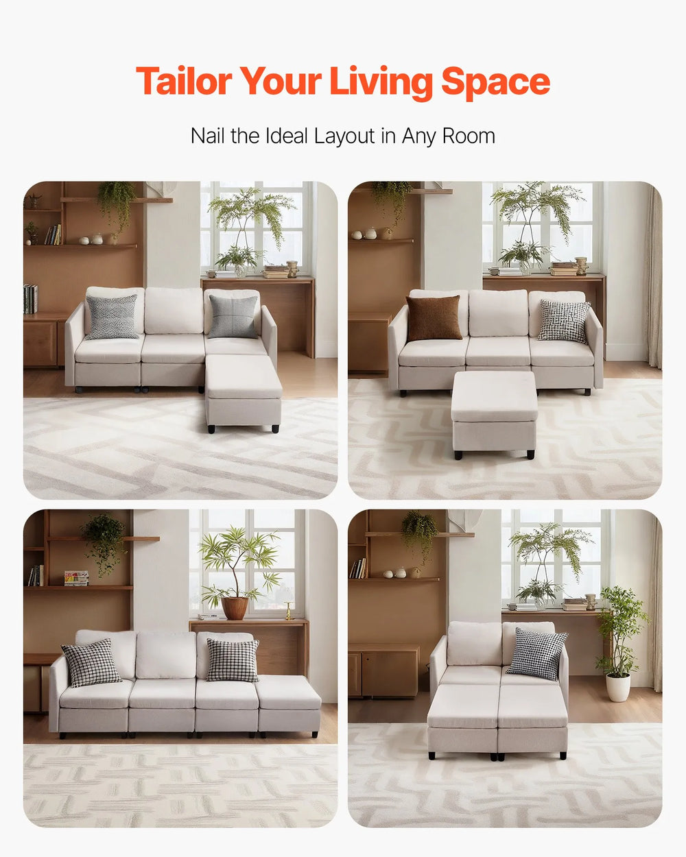 Vevor Modular Sectional Sofa 3-Seater with Hidden Storage and Ottoman New