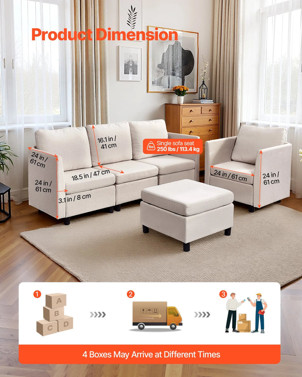 Vevor Modular Sectional Sofa 5-Seater with Hidden Storage New
