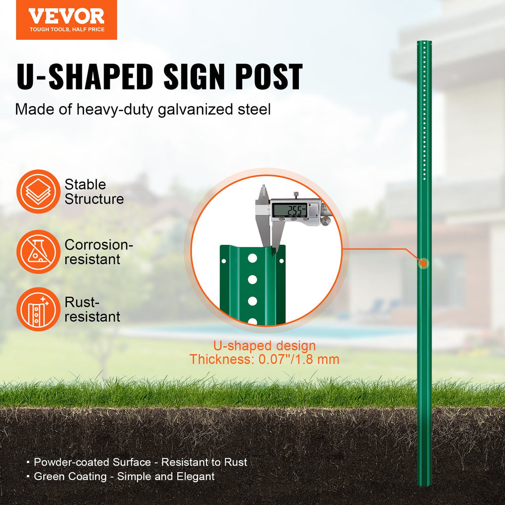 Vevor U-Channel Sign Post 8 Ft. Heavy-Duty Steel Green 4-Pack New