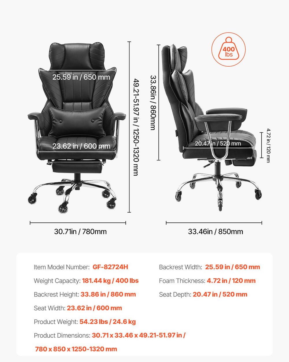 Vevor Executive Office Chair Reclining with Footrest 400 Lbs Capacity New