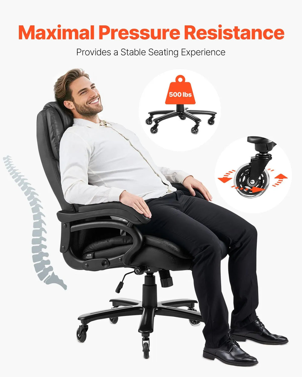 Vevor Executive Office Chair Reclining with Adjustable Lumbar Support 500 Lbs New