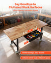 Vevor Workbench on Wheels 60 x 24 in. Oak Top with Drawer Power Outlets New