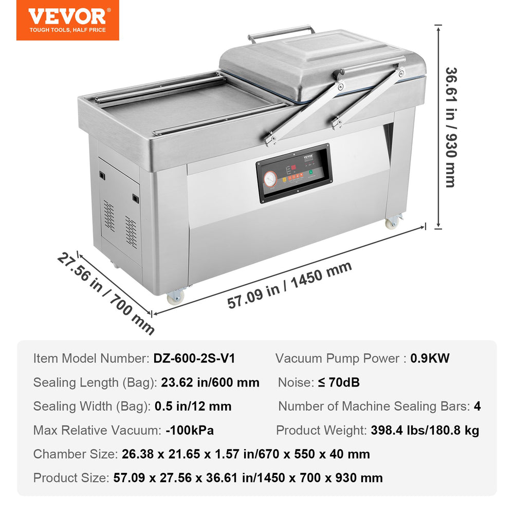 Vevor Chamber Vacuum Sealer Packing Machine 23.6" Sealing Length 1200W New