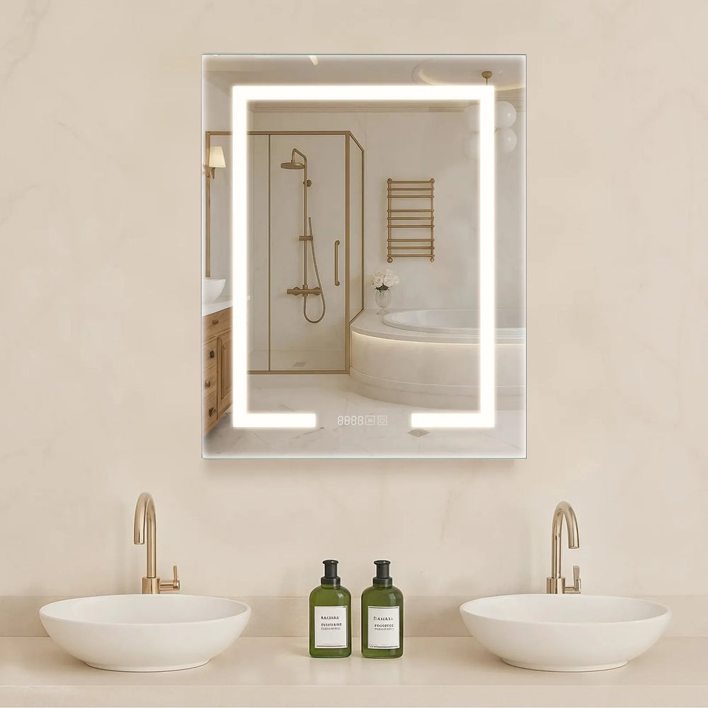Vevor Lighted Medicine Cabinet 24 x 30 in. with HD Mirror Clock 3 Color Dimmable LED New
