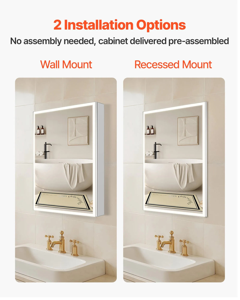 Vevor Lighted Medicine Cabinet 24 x 32 in. with Magnifying Mirror 3 Color Dimmable LED New