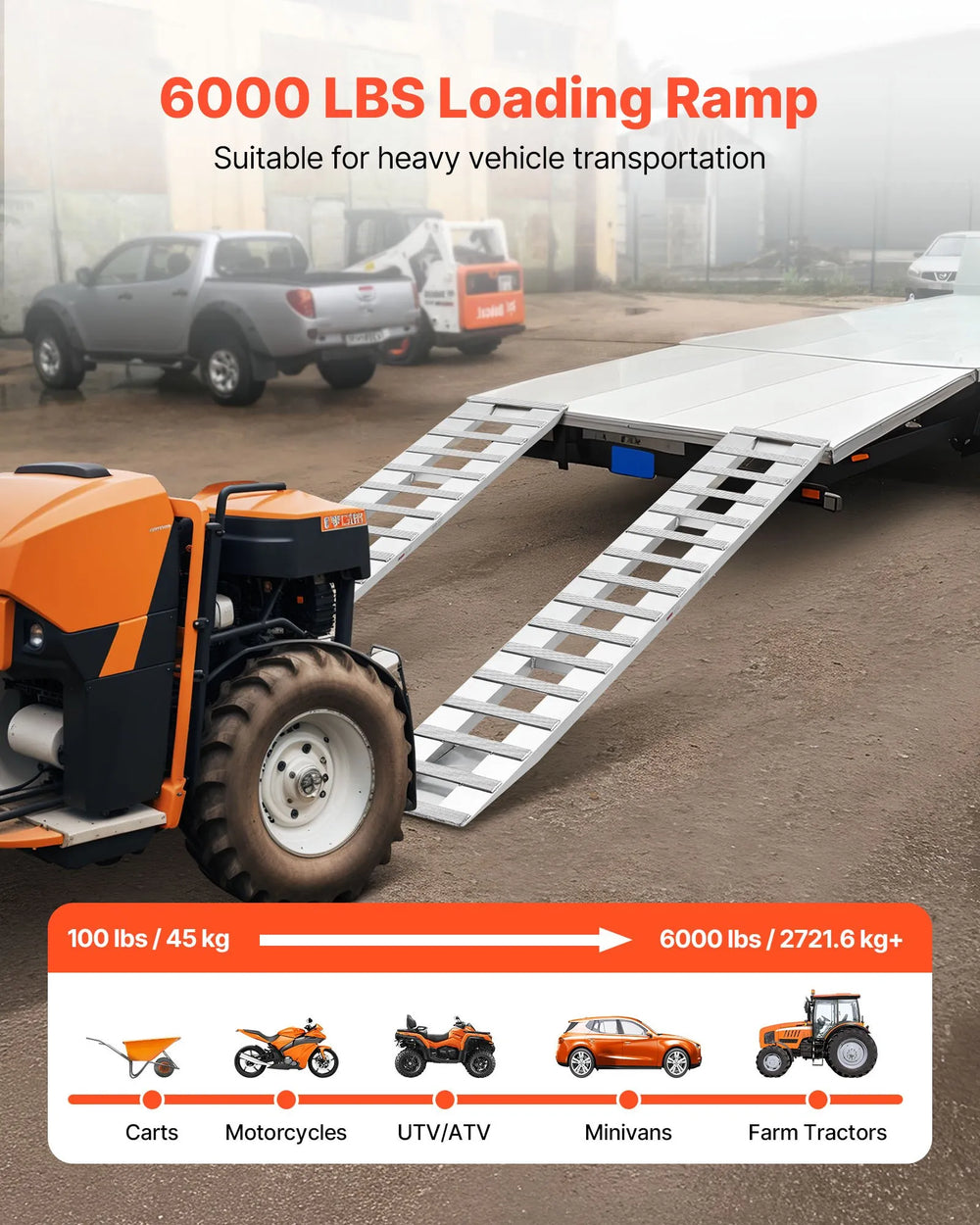 Vevor Loading Ramp Set 94" x 15" Aluminum with Anti-Slip Plates 6000 lbs Load New