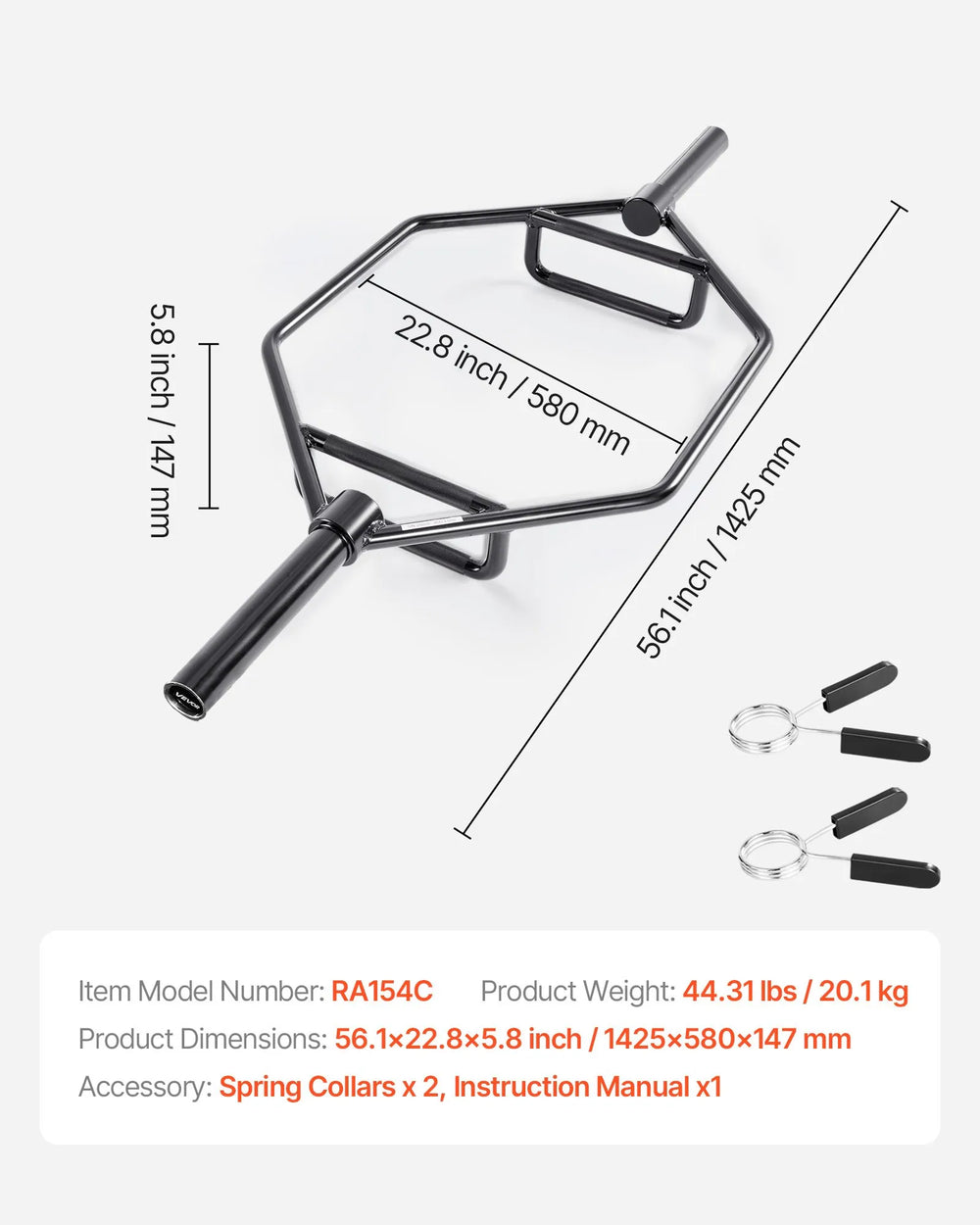 Vevor Hex Barbell 2-inch 800 Lbs Capacity Deadlift Bar New