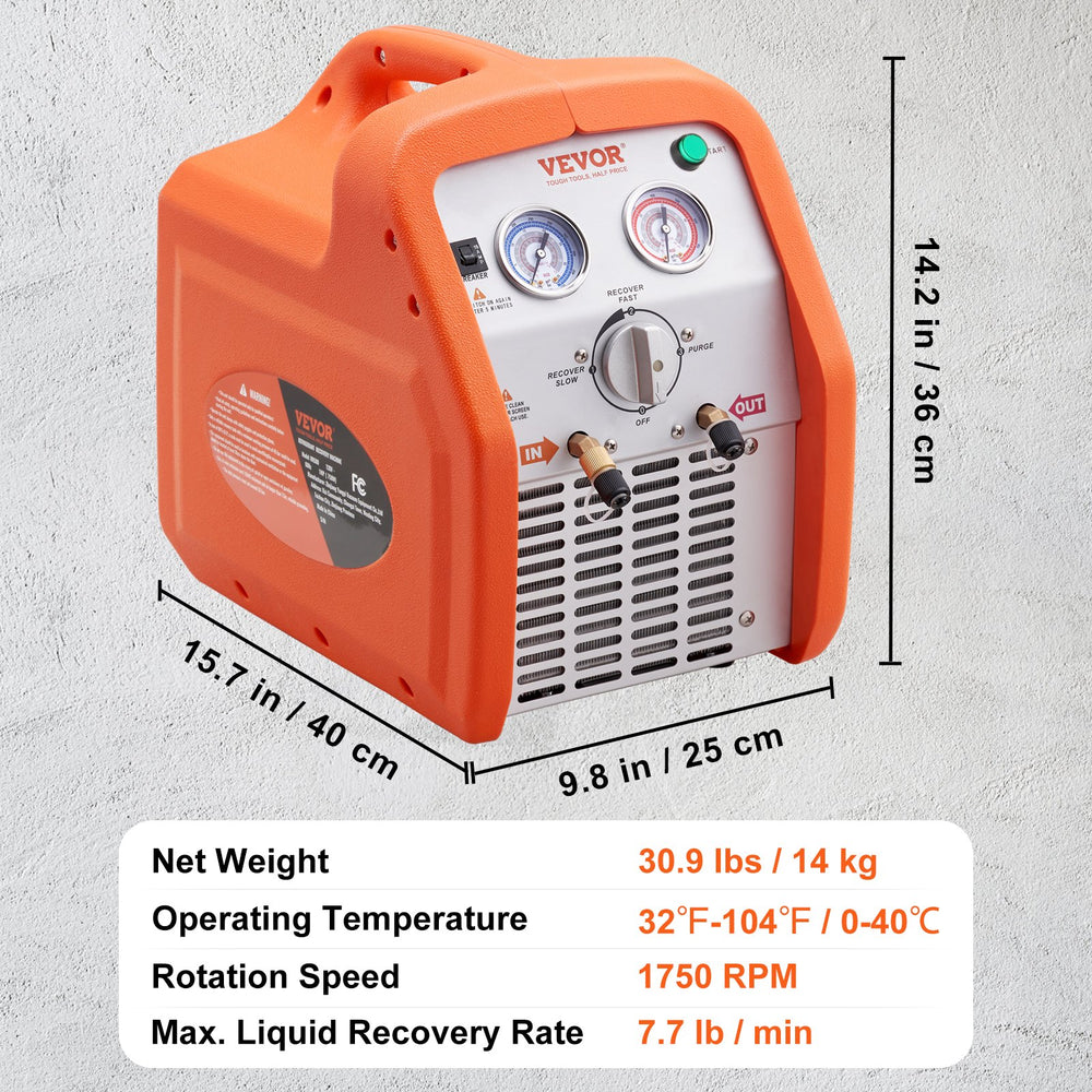 Vevor Refrigerant Recovery Machine Portable 1 HP with High Pressure Protection 120V New