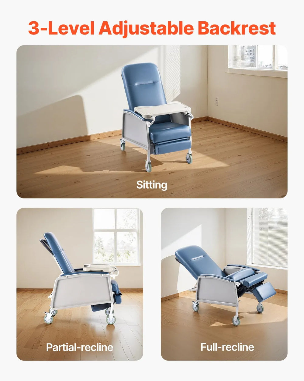Vevor Medical Recliner Chair 3-Position with Detachable Tray New