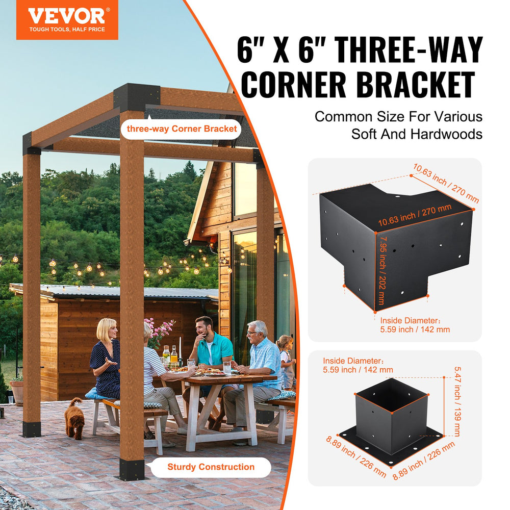 Vevor Pergola Bracket Kit 6" x 6" 3-Way Corner and Post Base 8pcs New