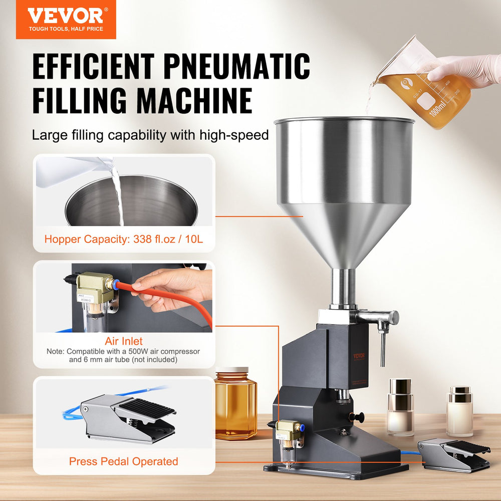 Vevor Pneumatic Liquid Filling Machine 5-50mL Bottle Filler with Pedal New