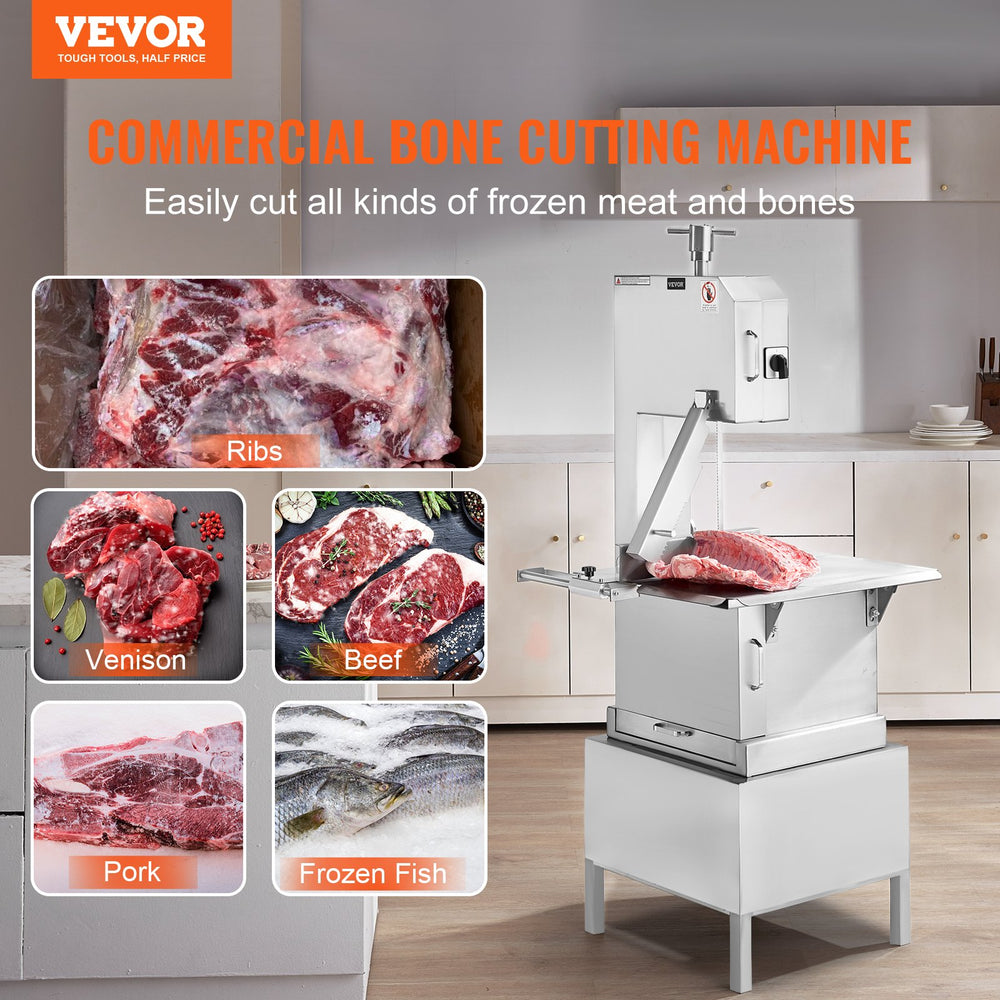 Vevor Commercial Electric Meat Bandsaw 2200W Stainless Steel 0.16"-8.7" Cut Thickness New