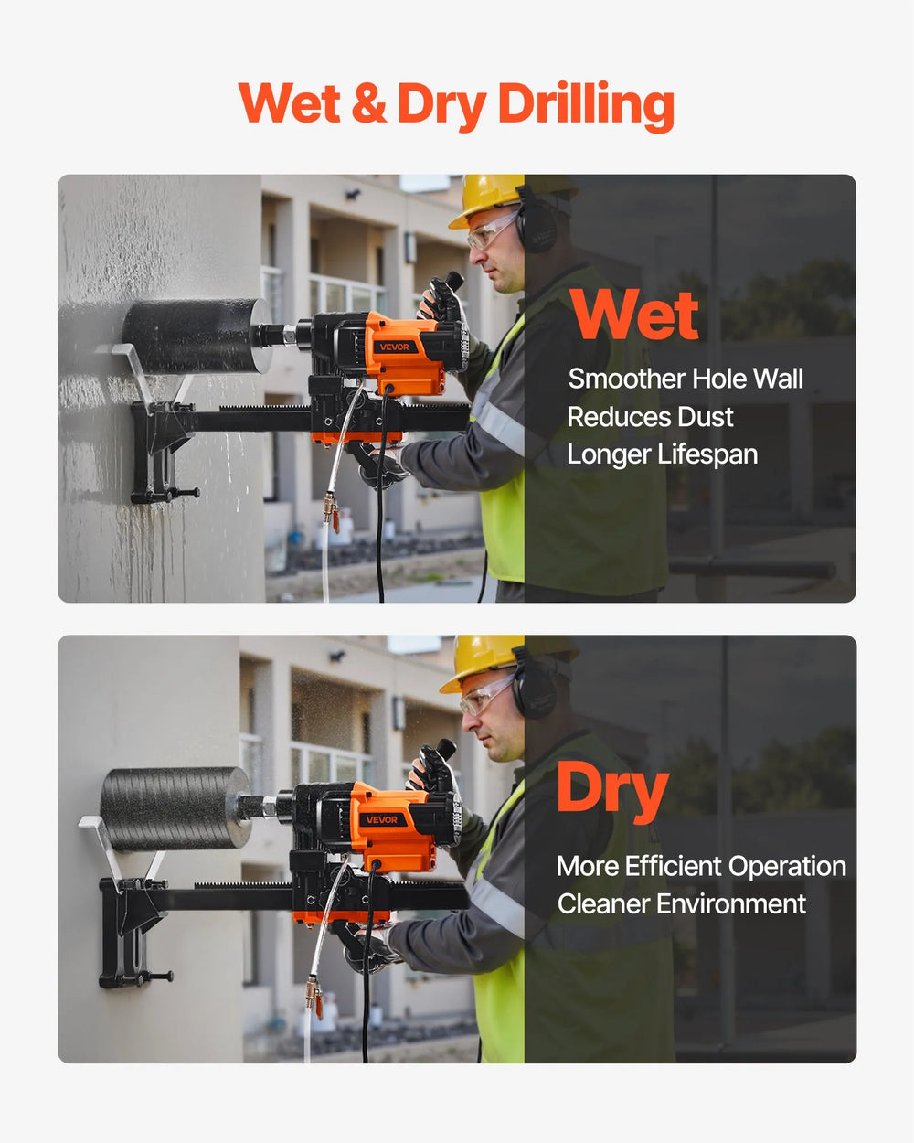 Vevor Diamond Core Drill with Stand-Mount 8 Bits 800 RPM Wet & Dry Drilling 3000W New