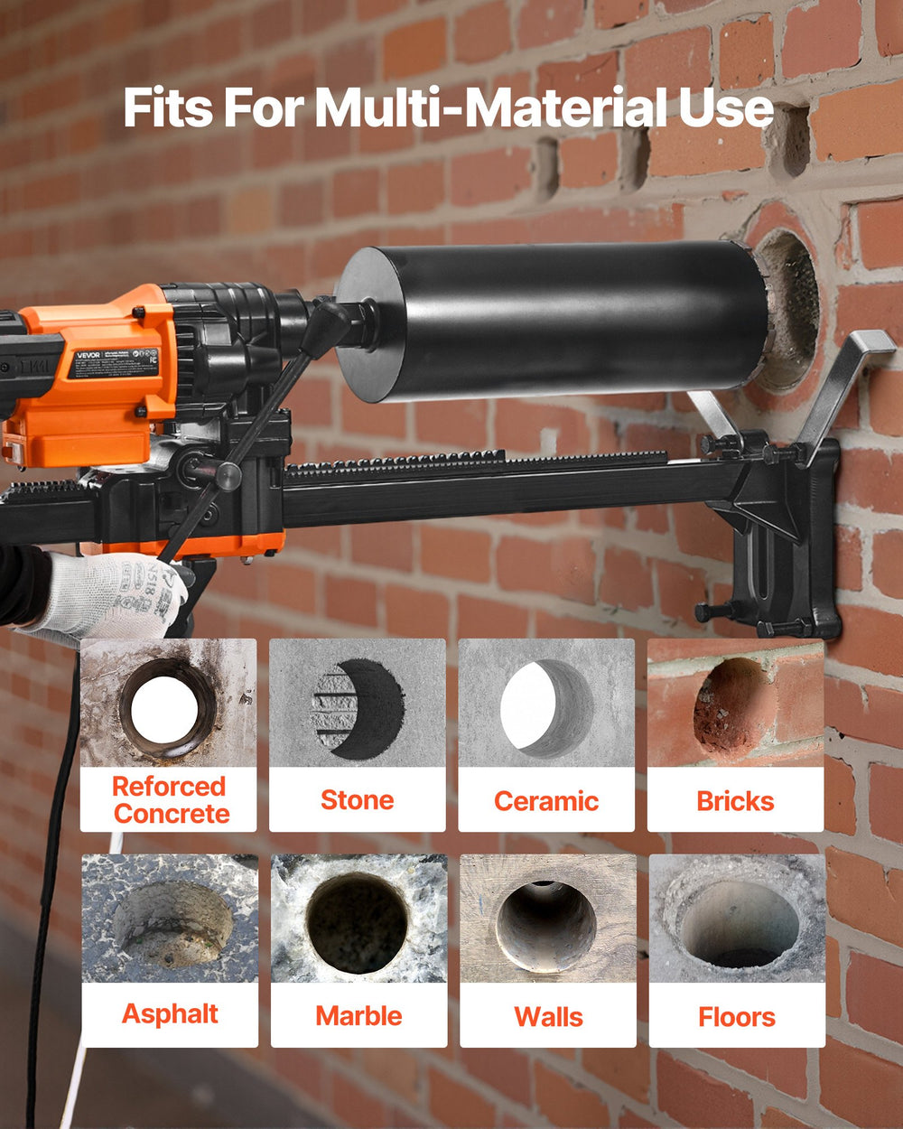 Vevor Diamond Core Drill with Stand-Mount 8 Bits 800 RPM Wet & Dry Drilling 3000W New