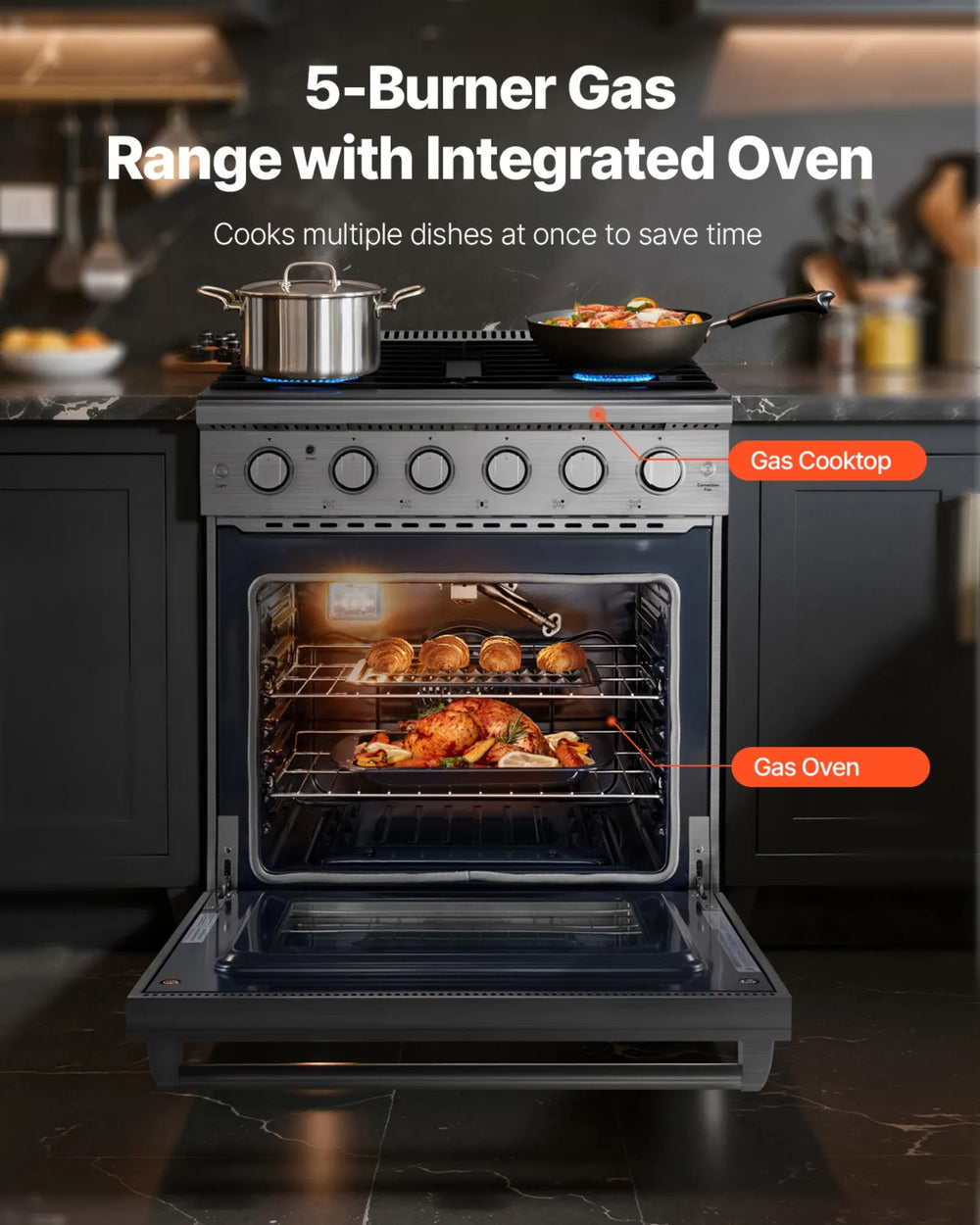 Vevor Gas Range Oven 30" with 5 Cooktop Burners 4.8 Cu. Ft Capacity New