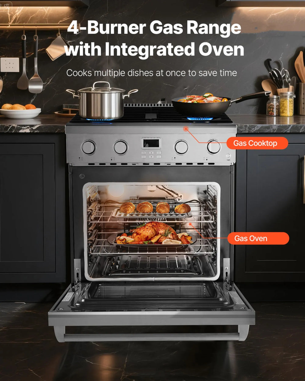 Vevor Gas Range Oven 30" with 4 Cooktop Burners 4.8 Cu. Ft Capacity New