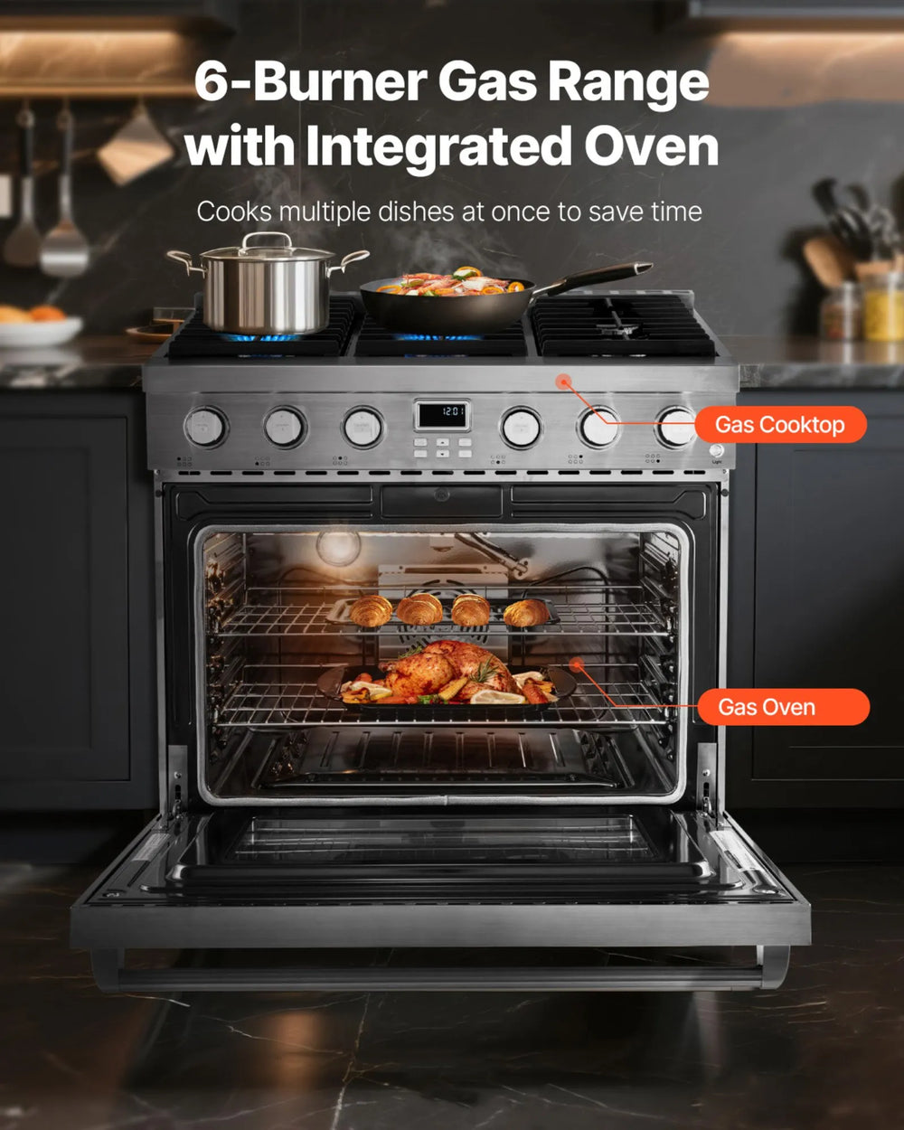 Vevor Gas Range Oven 36" with 6 Cooktop Burners 6 Cu. Ft Capacity New