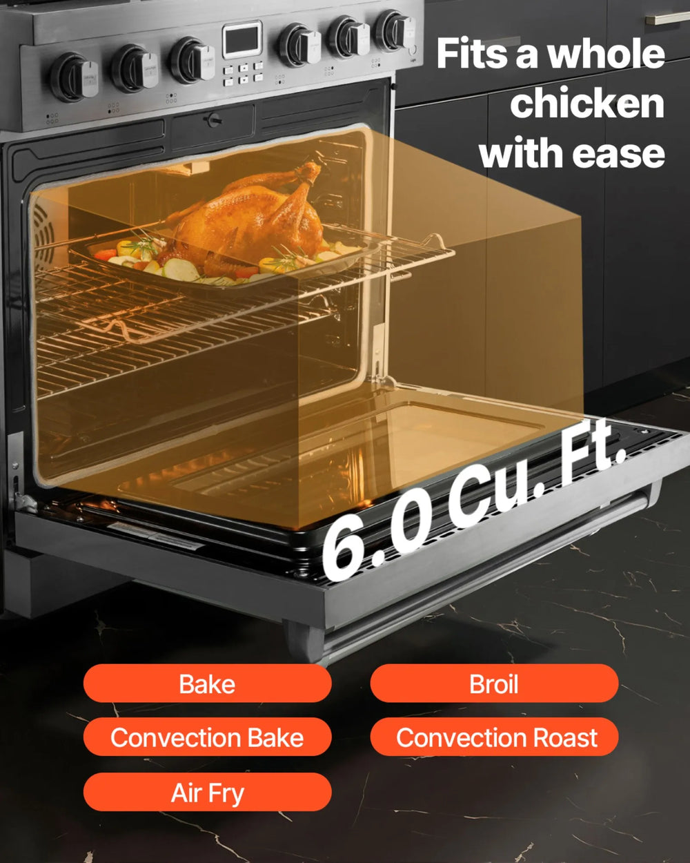 Vevor Gas Range Oven 36" with 6 Cooktop Burners 6 Cu. Ft Capacity New