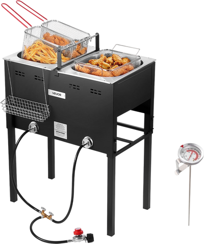 Vevor Deep Fryer 16 Qt. Dual Tanks Propane with 3 Baskets Thermometer 50,000 BTU New