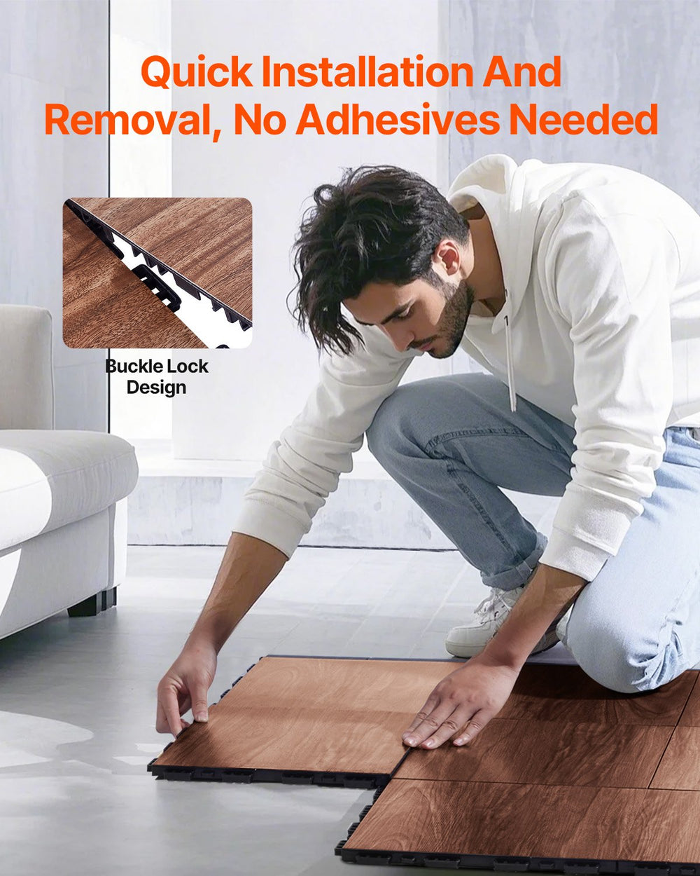 Vevor Gym Flooring Set 52-Pieces Interlocking Tiles Wood Grain New