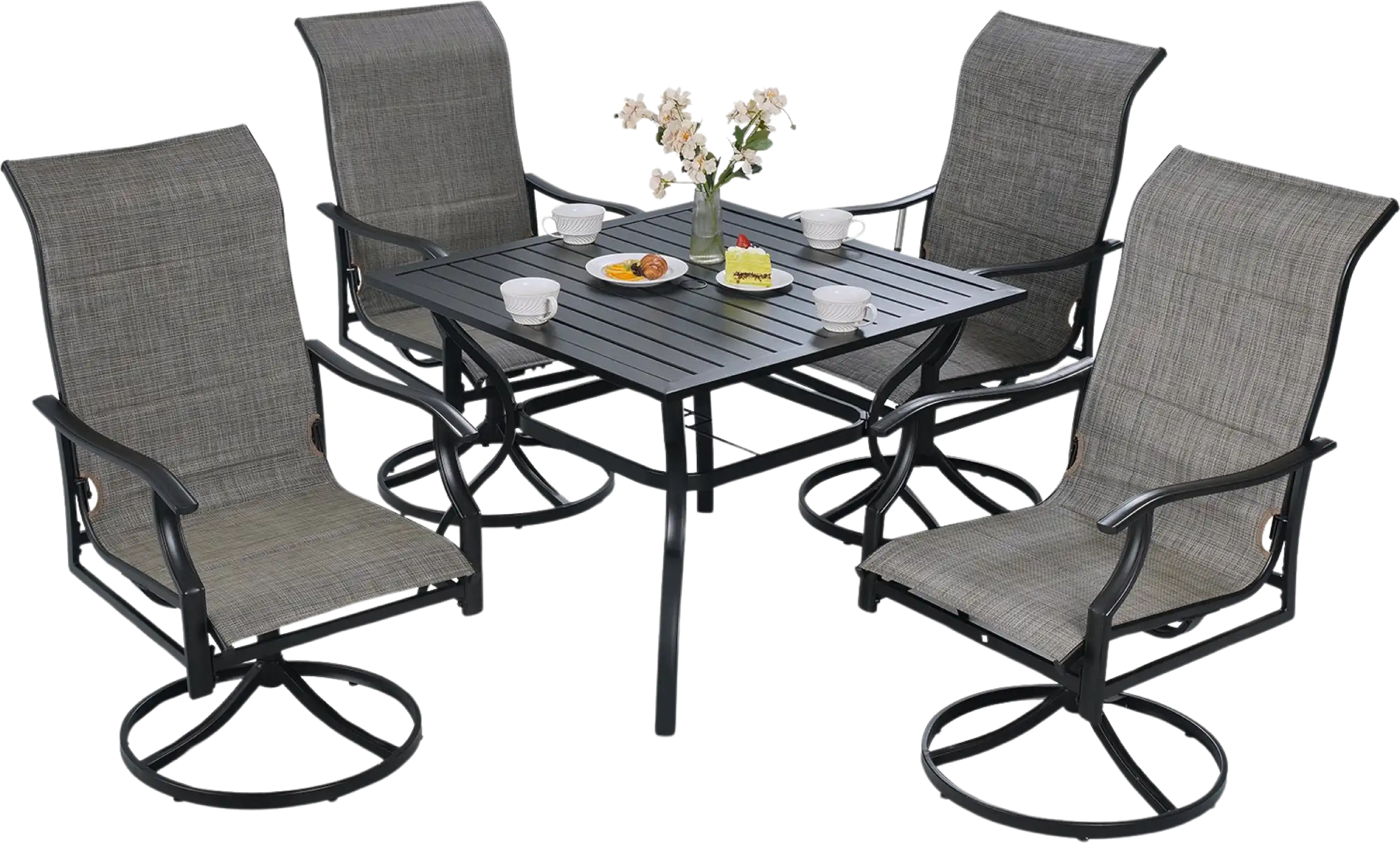 Vevor 5 Piece Patio Dining Set Outdoor Table with Umbrella Hole and Swivel Chairs New