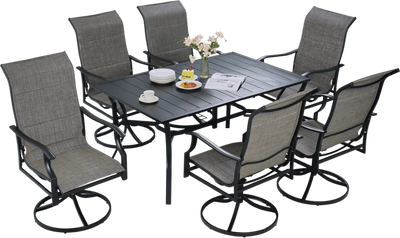 Vevor Patio Dining Set Outdoor Table with Umbrella Hole and Swivel Chairs 7 Piece New