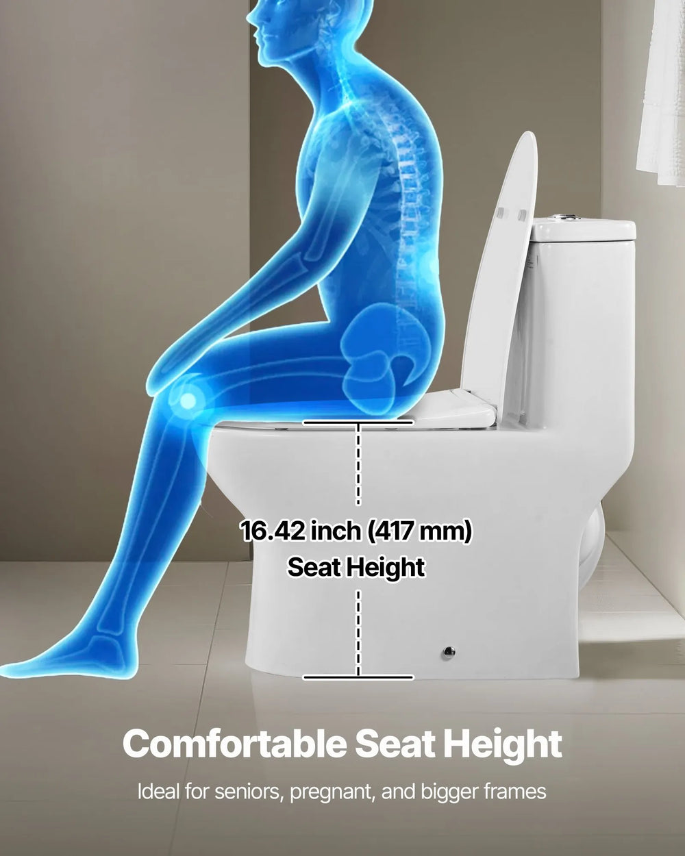 Vevor One-Piece Toilet Elongated Dual-Flush 1.0/1.28 GPF 16 in. Seat Height 12 in. Rough-in New