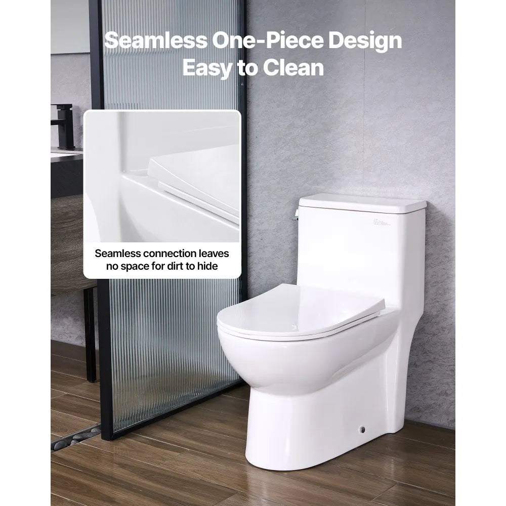 Vevor One-Piece Toilet Elongated 1.28 GPF Left Flush 16 in. Seat Height 12 in. Rough-in New