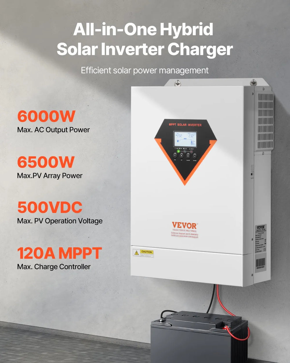 Vevor Hybrid Solar Inverter 6000W Pure Sine Wave Charger 48V DC to 220/230V AC Single Phase New
