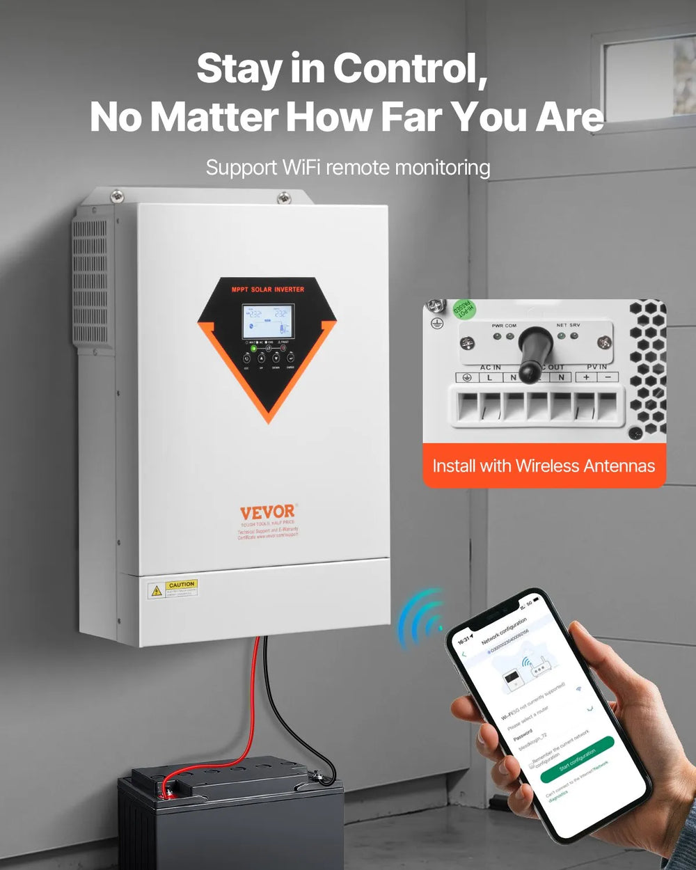 Vevor Hybrid Solar Inverter 6000W Pure Sine Wave Charger 48V DC to 220/230V AC Single Phase New