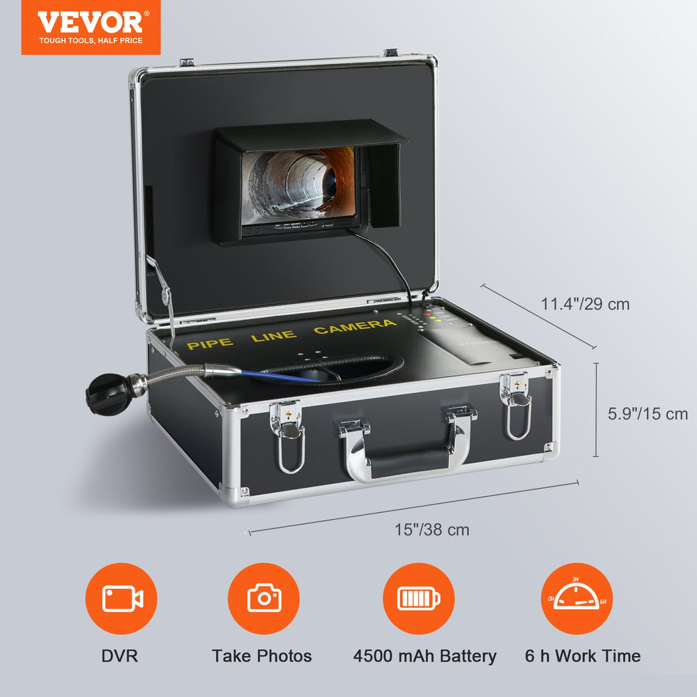 Vevor Sewer Pipeline Inspection Camera 66' Length with 7" Screen DVR Function 16GB SD Card New