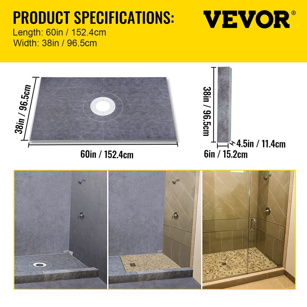 Vevor Shower Curb Kit 38" x 60" Watertight Overlay with 4" ABS Central Bonding Flange New