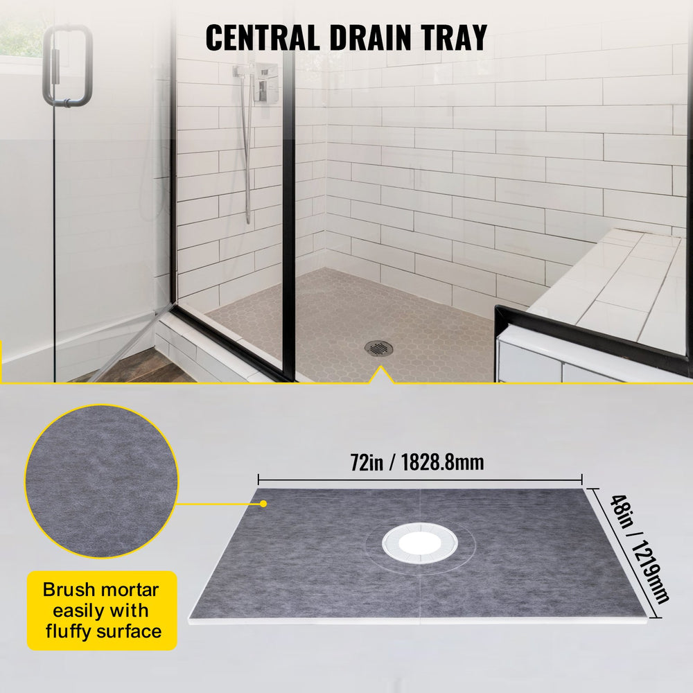 Vevor Shower Curb Kit 48" x 72" Watertight Overlay with 4" Central Drain New