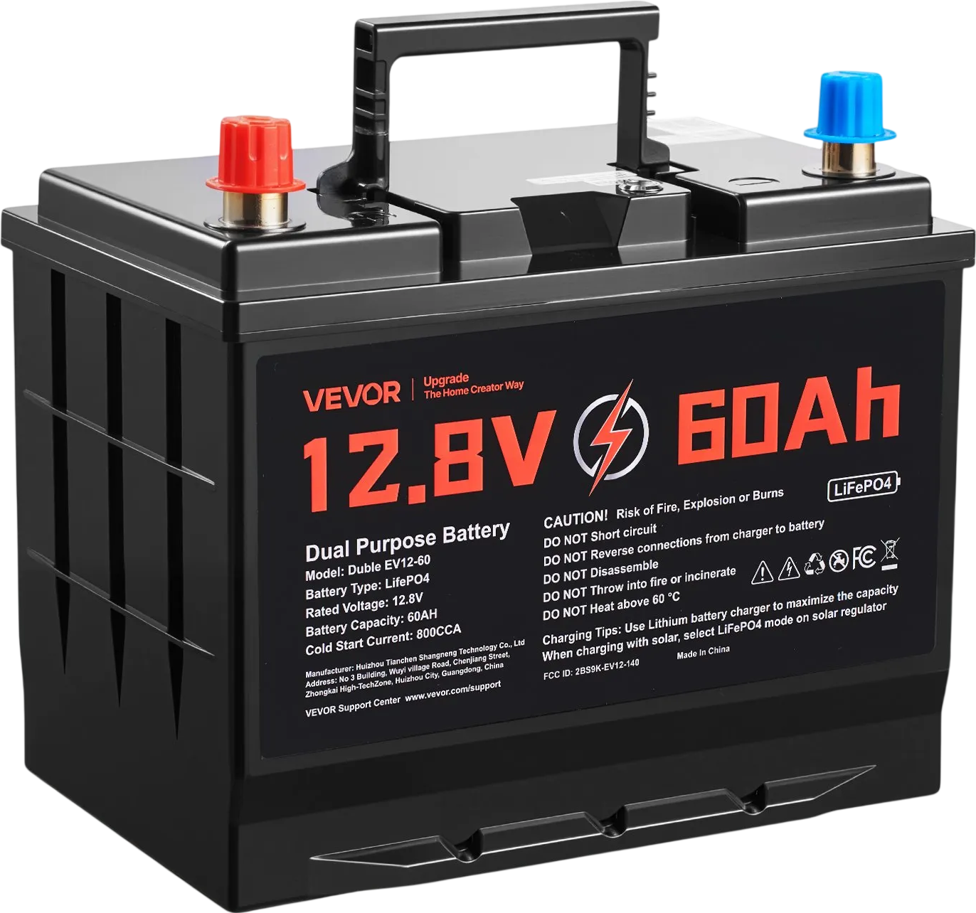 Vevor Lithium Battery LiFePO4 12V 60Ah 800 CCA Starter and Deep Cycle with Built-in BMS New