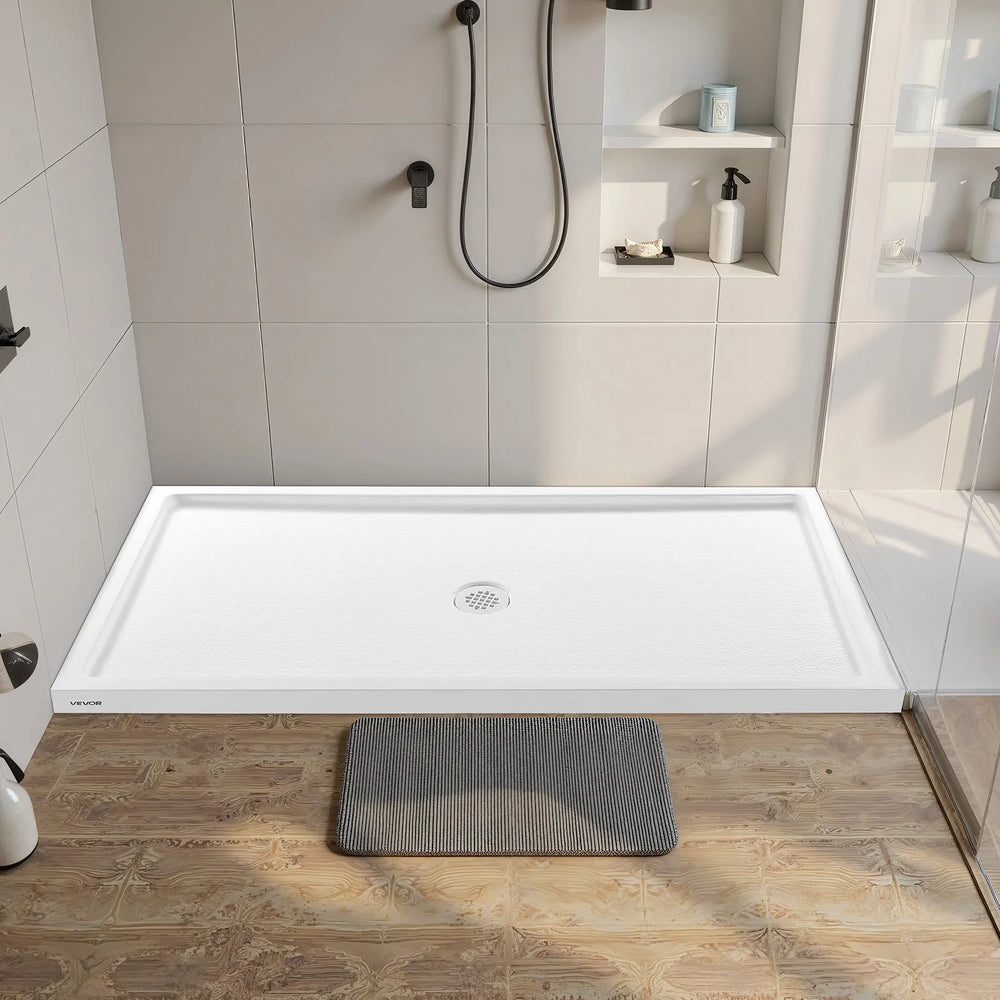 Vevor Shower Pan 60 x 32 in. Single Threshold Acrylic Slip-Resistant with Center Drain Kit New