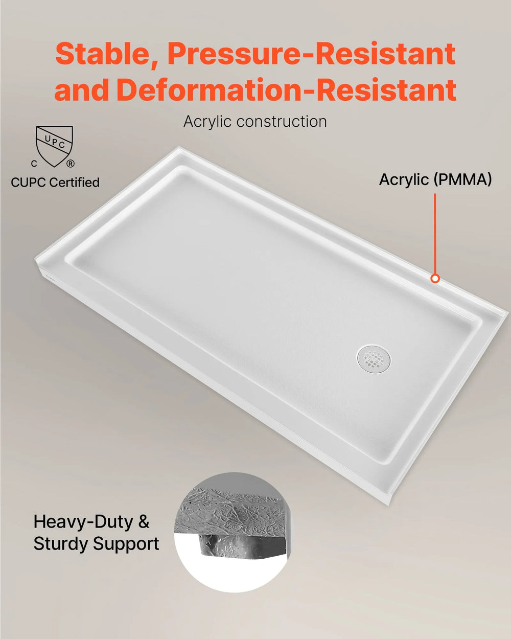Vevor Shower Pan 60 x 32 in. Single Threshold Acrylic Slip-Resistant with Right Drain Kit New