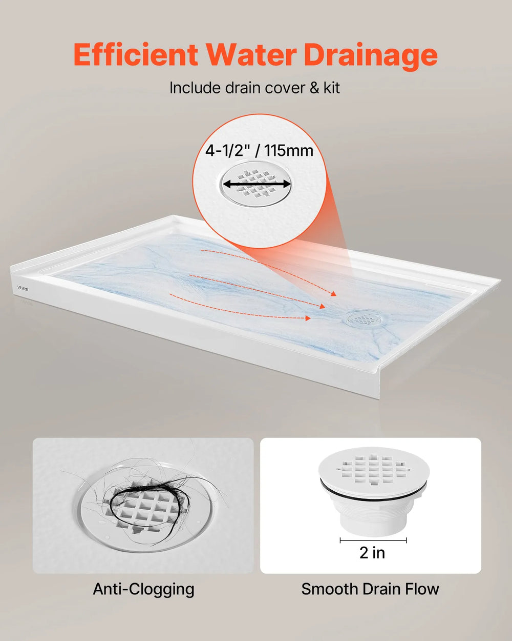 Vevor Shower Pan 60 x 36 in. Single Threshold Acrylic Slip-Resistant with Right Drain Kit New