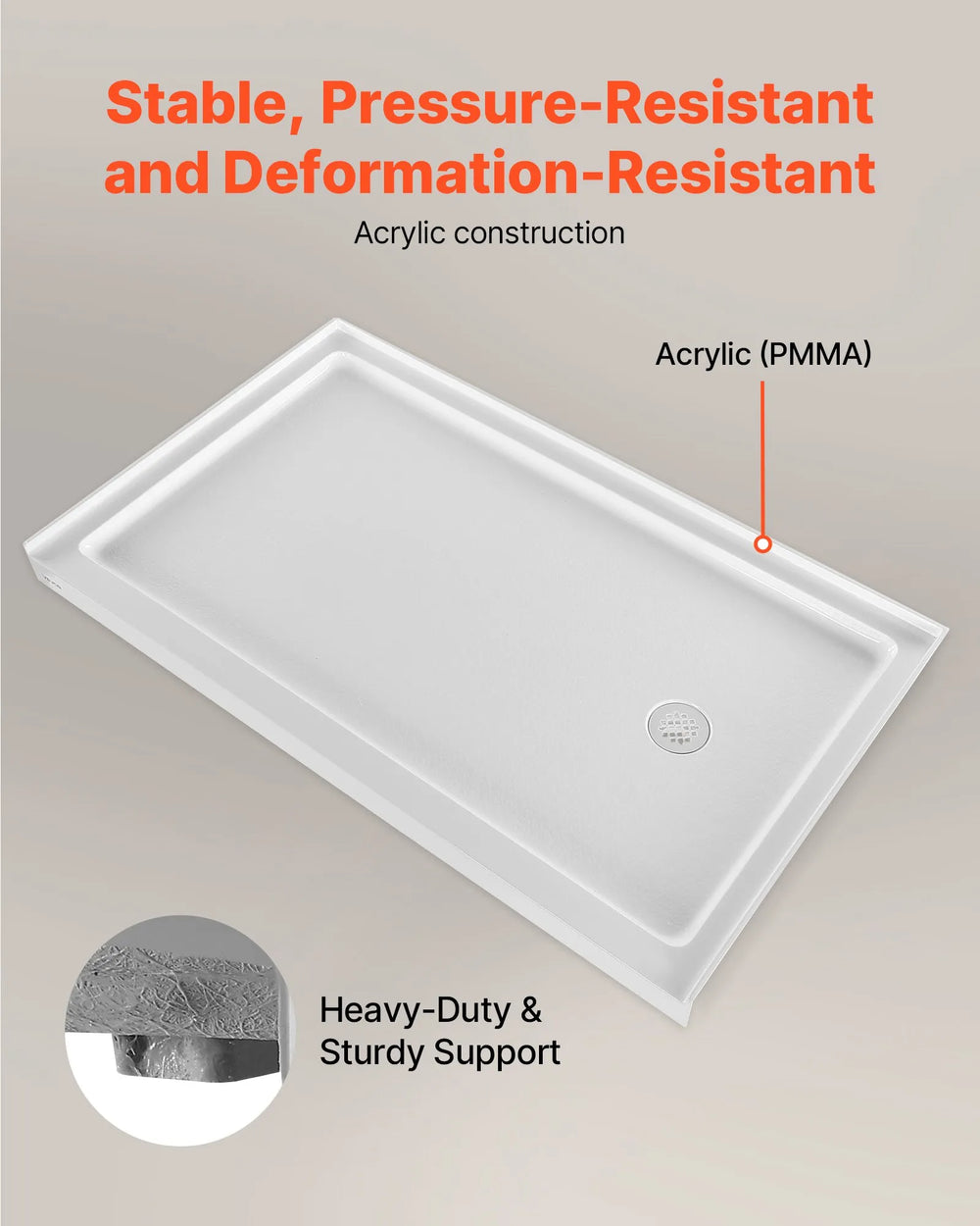 Vevor Shower Pan 60 x 36 in. Single Threshold Acrylic Slip-Resistant with Right Drain Kit New