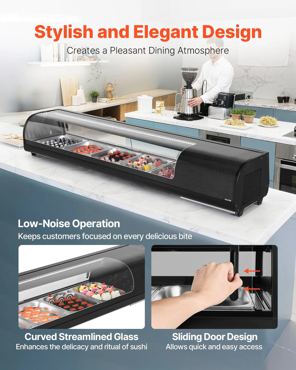 Vevor Display Case Refrigerator 5-Pan 2.9 Cu. Ft with LED Lighting Temp Control New