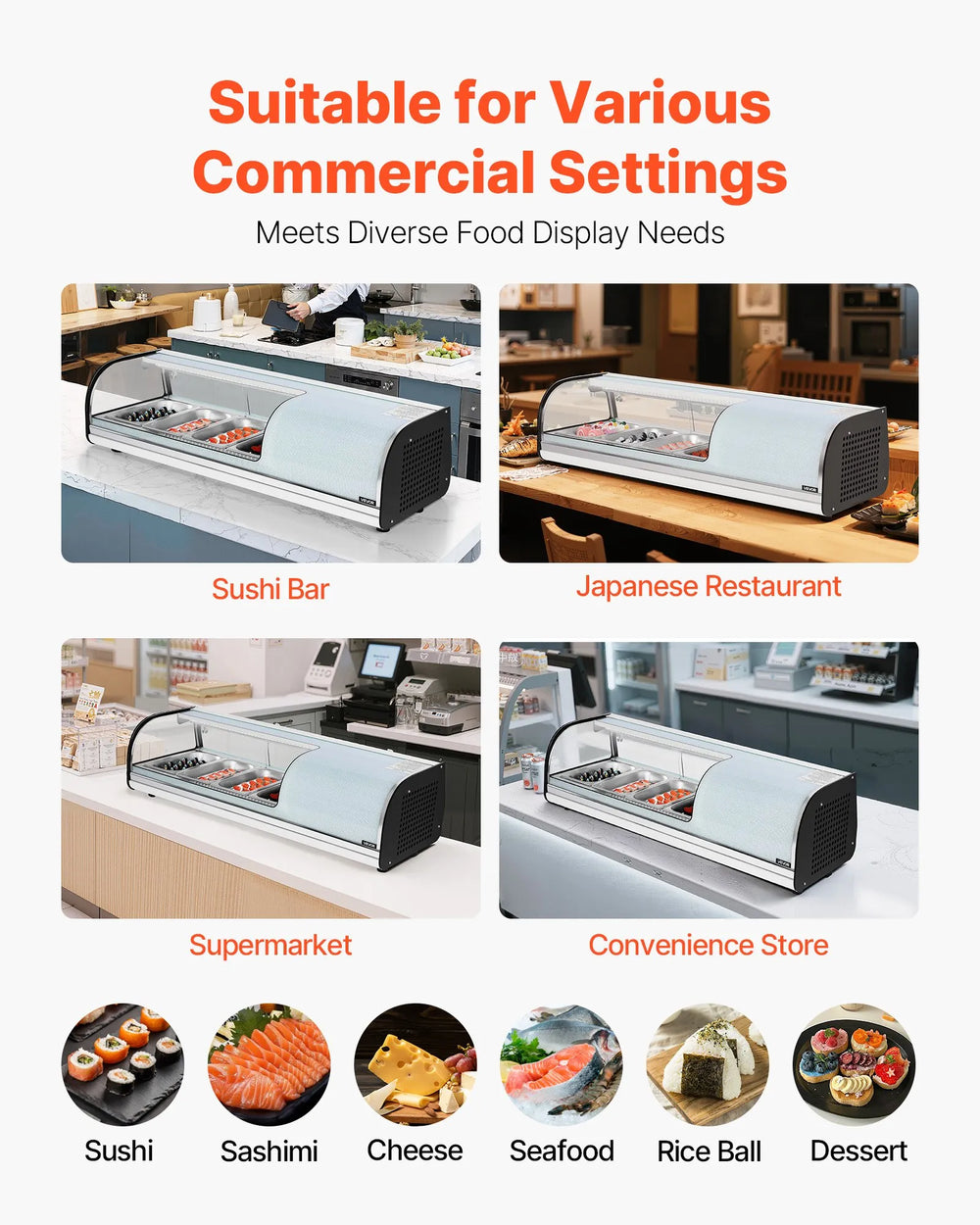 Vevor Display Case Refrigerator 4-Pan 1.5 Cu. Ft with LED Lighting Temp Control New