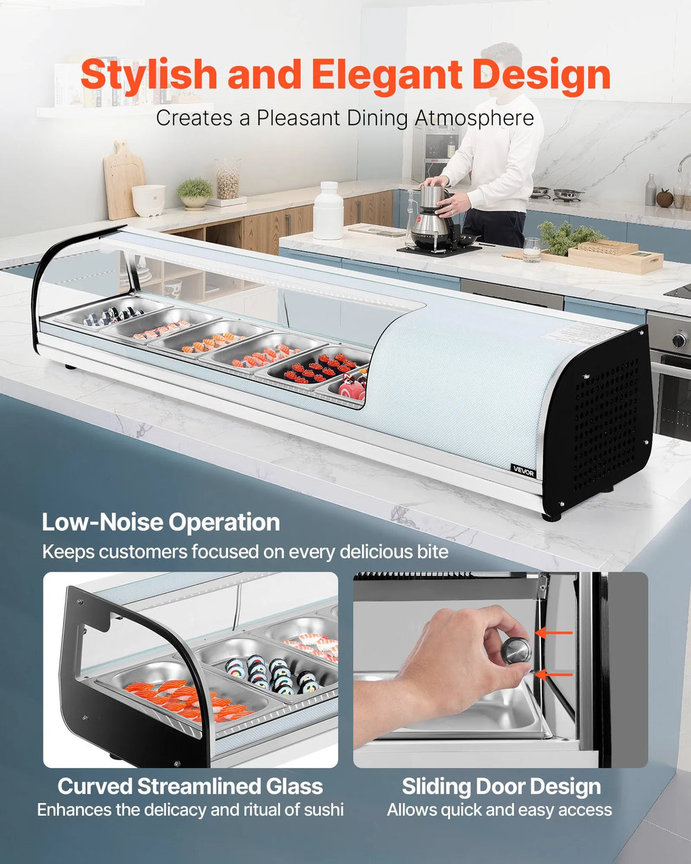 Vevor Commercial Display Case Refrigerator 6-Pan 2.2 Cu. Ft LED Lighting Temp Control New