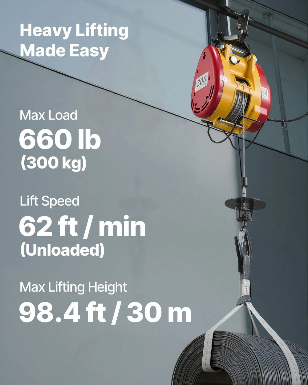 Vevor Electric Hoist Winch 660 lb. Capacity 98.4 ft. Lift Wired/Wireless Remote Control New