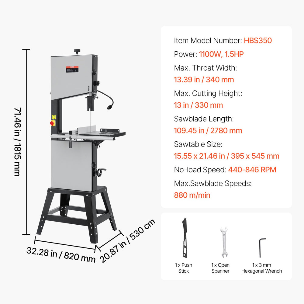 Vevor Woodworking Band Saw 13" Cutting Height 440-860 RPM 1100W New