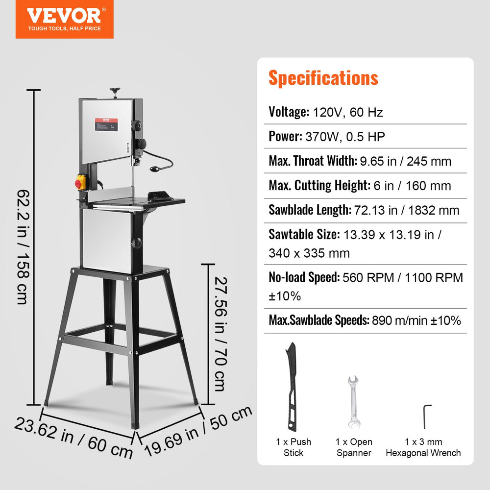 Vevor Band Saw with Stand 10-inch Two-Speed 560 & 1100 RPM 370W 0.5HP Motor New