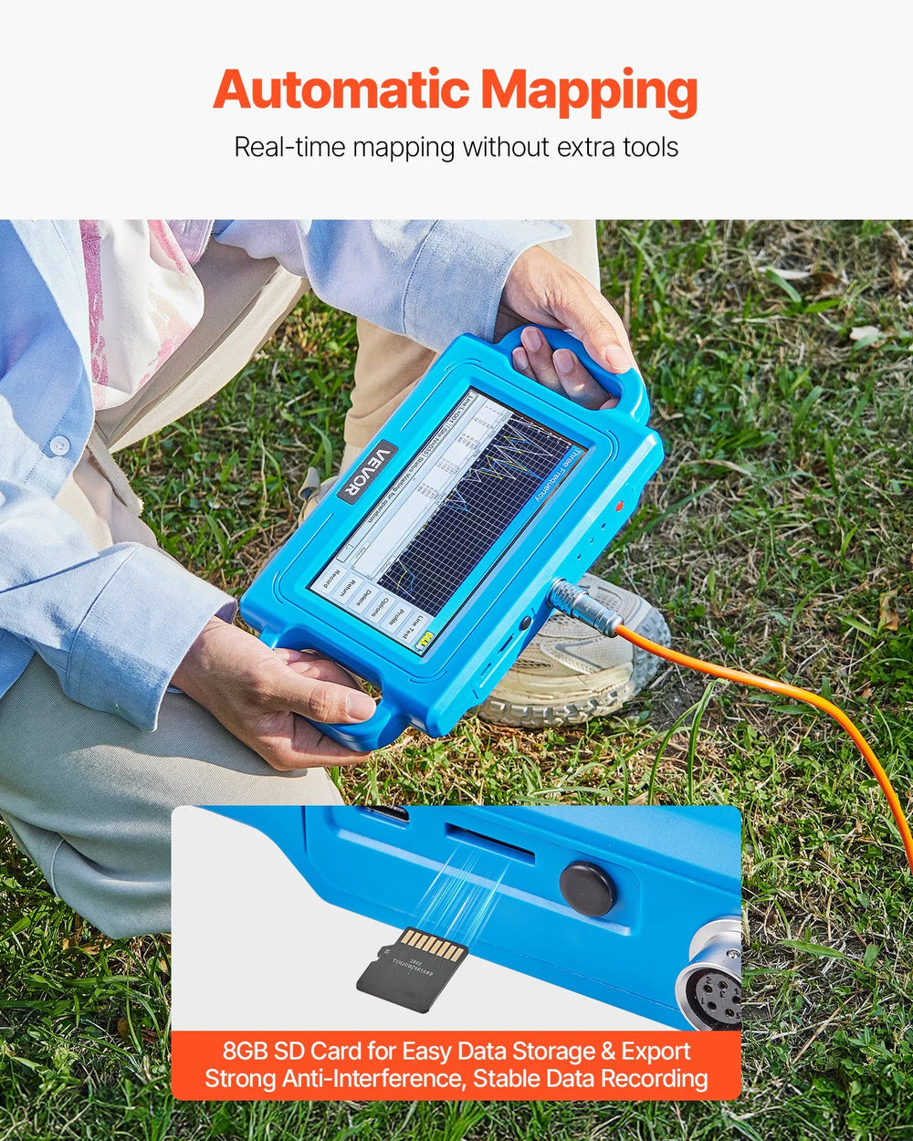 Vevor Underground Water Detectors 1640 ft Depth Locator with 7" Touchscreen Auto Mapping New