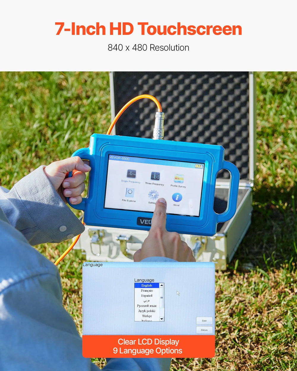 Vevor Underground Water Detectors 1640 ft Depth Locator with 7" Touchscreen Auto Mapping New